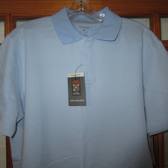 Van Heusen Polo Shirt Men's Regular Fit Stain Shield NEW Blue - Picture 4 of 6